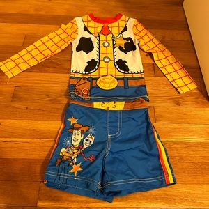 Toy Story Woody 3T rash guard and trunks